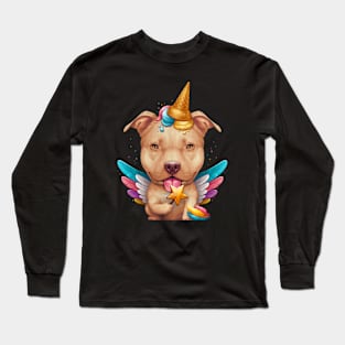 Fawn Pitbull Ice Cream Unicorn Long Sleeve T-Shirt